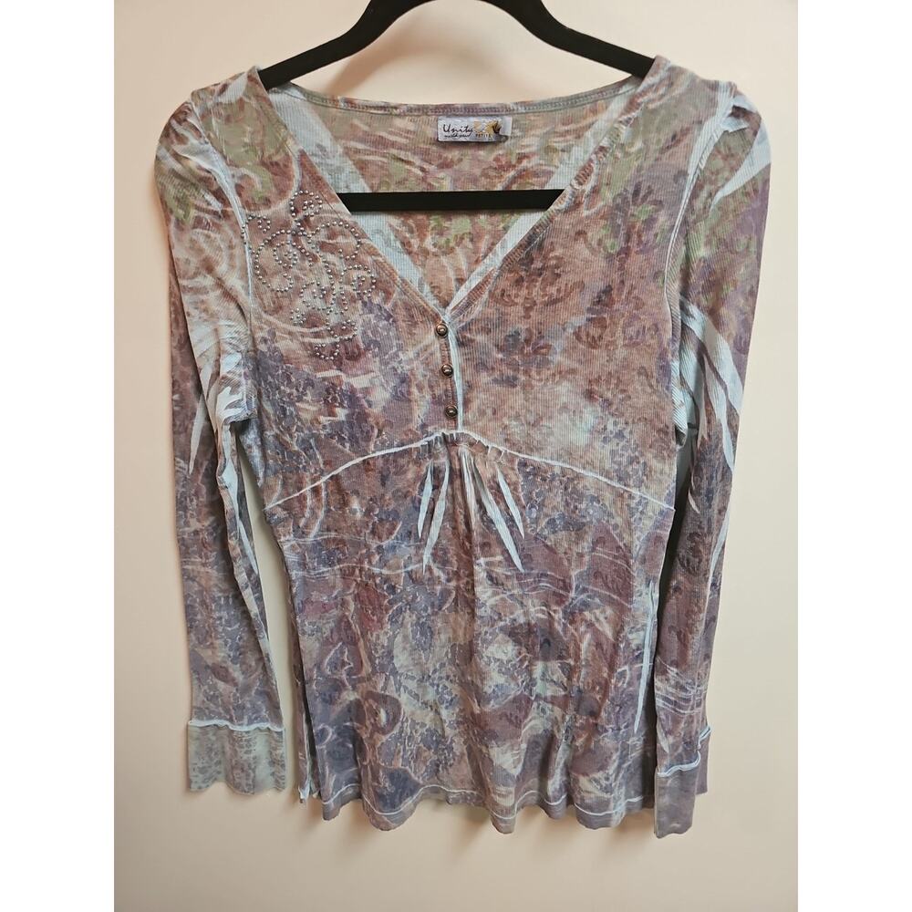 Unity World Wear Long Sleeve With Beading Boho Blouse Size PM